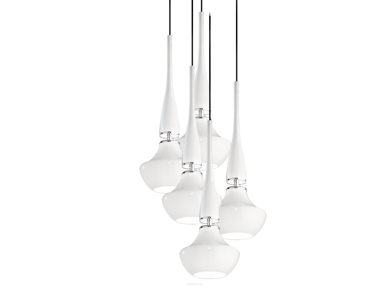 Lampa wisząca Tasos 5 AZzardo MD2095A-5W AZ0261  nietypowy elegancki klosze są wykonane z metalu chromowanego i szkła w kolorze białym