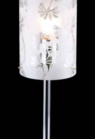 Lampka stołowa Sense MTM1673-1 Italux  nowoczesna lampa wykończenie w kolorze chromu klosz w kształcie tuby ze szkła z dekoracyjnymi motywami kwiatowymi