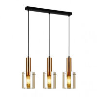 Lampa wisząca SARDO PND-5581-3-BRO+AMB Italux Czarna podłużna podsufitka bursztynowe klosze w kształcie tub długość 61 cm MOSIĘŻNE akcenty