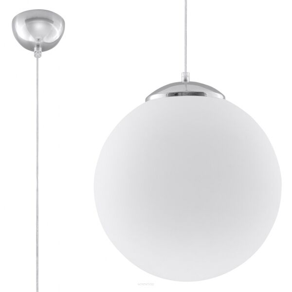 Lampa Wisząca Piękne Szkło UGO 30 Mleczna Kula SL.0264 nowoczesna klosz z białego szkła metalowe elementy w kolorze srebrnym