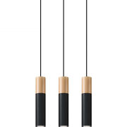 LAMPA  WISZĄCA PABLO 3  CZARNE TUBY Z DREWNIANYM AKCENTEM PROSTA IDEALNA DO SALONU SL.0634