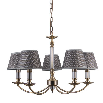 Lampa wisząca ZANOBI PND-43272-5 Italux PIĘCIORAMIENNY ŻYRANDOL W KOLORZE ANTYCZNEGO BRĄZU SZKLANE AKCENTY DODAJĄCE UROKU 
