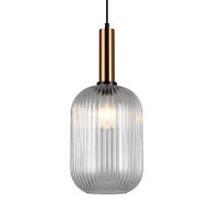 Lampa wisząca ANTIOLA PND-5588-1L-BRO+CL Italux  KARBOWANY TRANSPARENTNY SZKLANY KLOSZ  MOSIĘŻNE WYKOŃCZENIE NOWOCZESNA