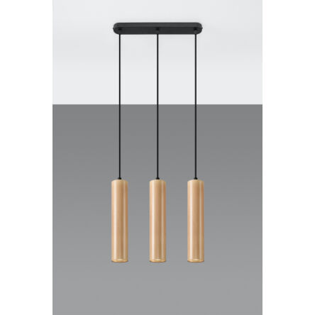 LAMPA  WISZĄCA LINO 3  DREWNIANE TUBY NA CZARNEJ  PODŁUŻNEJ PODSUFITCE PROSTA ELEGANCKA SL.0638 SOLLUX