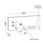 Kinkiet HOTELS 417L ELKIM czarny USB ładowarka indukcyjna - 2