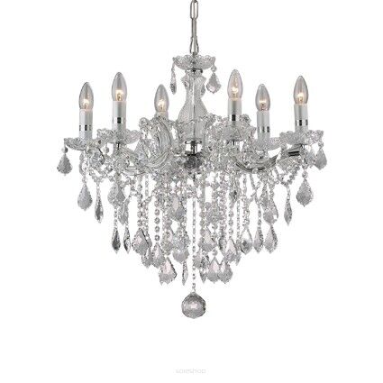 Lampa wisząca Florian SP6 CROMO Ideal Lux  035628 metalowa oprawa w kolorze chromu podstawki z przezroczystego szkła ozdobiony jest zawieszkami z kryształków