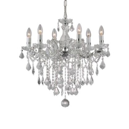 Lampa wisząca Florian SP6 CROMO Ideal Lux  035628 metalowa oprawa w kolorze chromu podstawki z przezroczystego szkła ozdobiony jest zawieszkami z kryształków