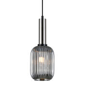 Lampa wisząca ANTIOLA PND-5588-1M-SC+SG Italux karbowany klosz z dymionego szkła   WYKOŃCZENIE- NIKIEL SATYNOWY ŚREDNICA 15 CM E27