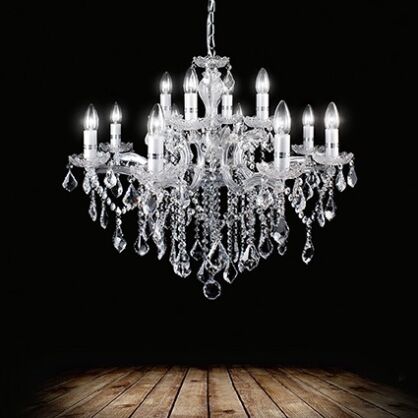 Lampa wisząca Florian SP12 CROMO Ideal Lux  035604 metalowa oprawa w kolorze chromu podstawki z przezroczystego szkła ozdobiony jest zawieszkami z kryształków