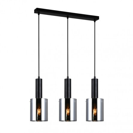 Lampa wisząca SARDO PND-5581-3-BK+SG Italux Czarna podłużna podsufitka Dymione klosze w kształcie tub długość 61 cm 