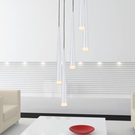 Lampa wisząca Stylo 5 White AZzardo  AZ0208 biała klosze w kształcie stożków na końcach szklane