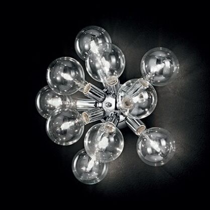 Plafon Dea PL10 Ideal Lux  074740 Klosze w kształcie kulek wykonane są z przezroczystego szkła oprawa z metalu w kolorze chromu