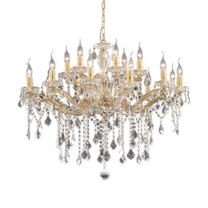 Lampa wisząca Florian SP18 ORO Ideal Lux  075181 metalowa oprawa w kolorze złotym podstawki z przezroczystego szkła ozdobiony jest zawieszkami z kryształków