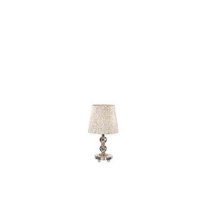 Lampa stołowa Queen TL1 SMALL Ideal Lux  077734  Klosz z tkaniny ze złotym błyszczącym wzorem Lampa ma metalową oprawę wykończoną w złotym kolorze posiada kryształowe elementy