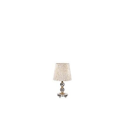 Lampa stołowa Queen TL1 SMALL Ideal Lux  077734  Klosz z tkaniny ze złotym błyszczącym wzorem Lampa ma metalową oprawę wykończoną w złotym kolorze posiada kryształowe elementy