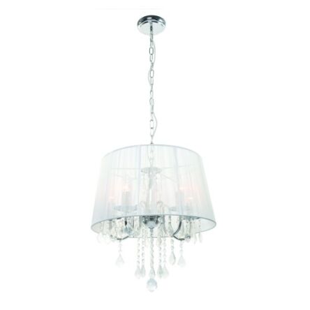 Lampa wisząca Mona 5 srebrna LP-5005/5P biała Light prestige nowoczesna abażur z tasiemki