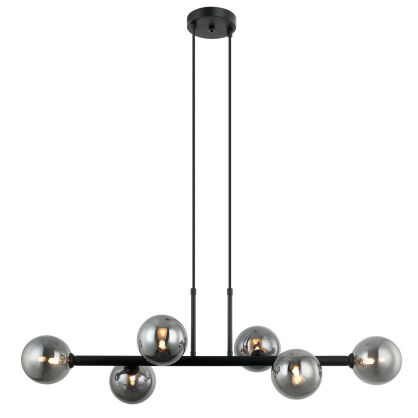 Lampa wisząca Olbia PND-38679-6-BK+SG  czarna nowoczesna kule umieszczone na podłużnej listwie