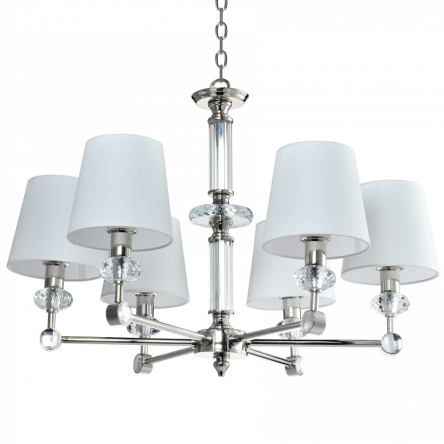 LAMPA WISZĄCA DOHA LAMPA KRYSZTAŁOWYMI DETALAMI I ABAŻURAMI Z TKANINY COSMO LIGHT P06285WH NI
