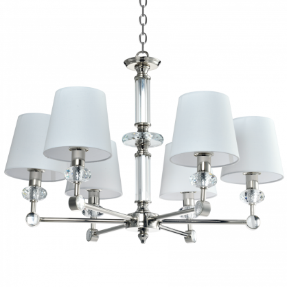 LAMPA WISZĄCA DOHA LAMPA KRYSZTAŁOWYMI DETALAMI I ABAŻURAMI Z TKANINY COSMO LIGHT P06285WH NI