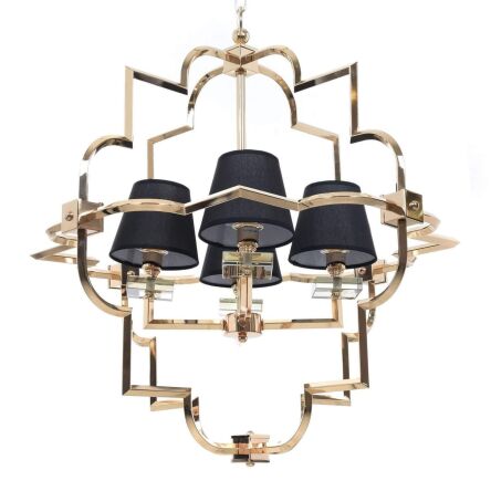 Lampa wisząca BALTIMORE LDP 8020-4 (GD+BK) Lumina Deco glamour złota z czarnymi abażurami