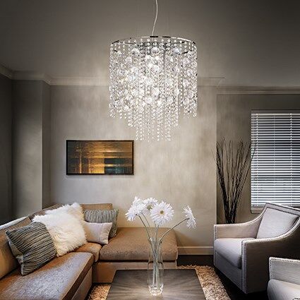 Lampa wisząca Evasione SP10 Ideal Lux  044767 oprawa z chromowanego metalu klosz tworzą ozdobne zwisające kryształki