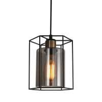Lampa wisząca Kalula PND-78901-1-BK+SG Italux szklany klosz otulony metalową siatką