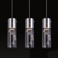 Lampa wisząca Cordell MDM1835-3 Italux nowoczesna lampa wykończenie w kolorze chromu klosze w kształcie tub ze szkła transparentnego  wewnatrz zwisające kryształki w kształcie kul na listwie