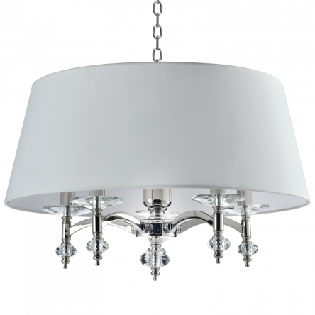 Lampa wisząca VERONA  P05377WH NI COSMO  nowoczesna lampa z metalową podstawą o wykończeniu chromowanym biały okrągły abażur w kształcie tuby 60 cm średnicy