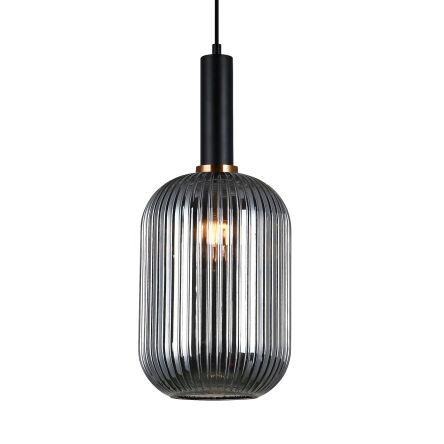 Lampa wisząca ANTIOLA PND-5588-1L-BK+SG Italux DYMIONY SZKLANY KLOSZ  CZARNE AKCENTY ŚREDNICA 20 CM