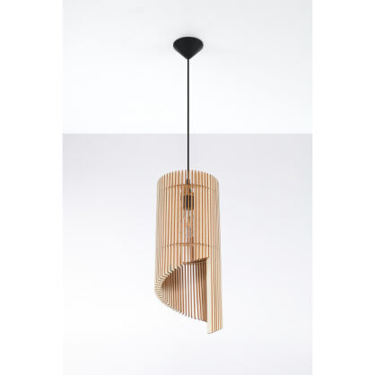 LAMPA  WISZĄCA ALEXIA NATURALNE DREWNO AŻUROWY KLOSZ NOWOCZESNY SL.0640 SOLLUX