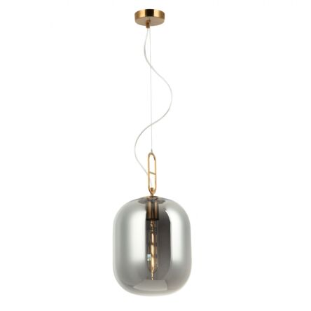 Lampa wisząca  BIANCA nowoczesny przydymiony klosz i złoty art deco