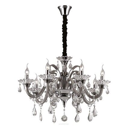 Lampa wisząca COLOSSAL SP8 SZARY Ideal Lux  081519   Ramiona  z  dmuchanego szkła w kolorze szarym wisorki ze szkła i kryształu styl pałacowy