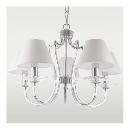 LAMPA WISZĄCA RIGA ABAŻUR PIĘKNA STYLOWA Z 5 ŹRÓDŁAMI ŚWIATŁA O WYGLĄDZIE ŚWIECZEK OKRYTYCH ABAŻUREM COSMO LIGHT P05762CH