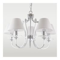 LAMPA WISZĄCA RIGA ABAŻUR PIĘKNA STYLOWA Z 5 ŹRÓDŁAMI ŚWIATŁA O WYGLĄDZIE ŚWIECZEK OKRYTYCH ABAŻUREM COSMO LIGHT P05762CH