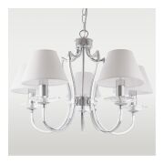 LAMPA WISZĄCA RIGA ABAŻUR PIĘKNA STYLOWA Z 5 ŹRÓDŁAMI ŚWIATŁA O WYGLĄDZIE ŚWIECZEK OKRYTYCH ABAŻUREM COSMO LIGHT P05762CH