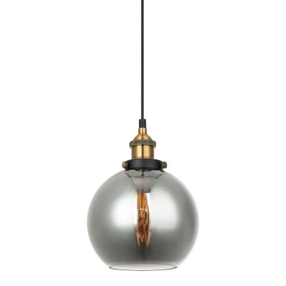 Lampa wisząca CARDENA MDM-4330/1 GD+SG Italux POJEDYNCZY ZWIS W STYLU INDUSTRIAL / RETRO CZARNY / ZŁOTY / DYMIONE SZKŁO 
