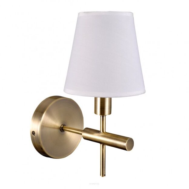Kinkiet lampa ścienna Balter  ITALUX MB38482-1 Lampa o surowym klasycznym wykończeniu posiada klosz z białej tkaniny metalowe elementy mają złoty kolor