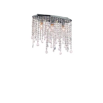 Plafon Rain PL3 Ideal Lux  008370  posiada eliptyczną oprawę wykonaną z chromowanego metalu Klosze tworzą wisiorki  zakończone kryształowymi kroplami