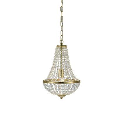 Lampa wisząca GRÄNSÖ 106118  Markslojd Styl pałacowy glamour przezroczyste kryształki metalowe elementy w kolorze złotym szczotkowanym źródło światła E27 30 cm szerokości