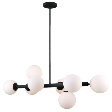 Lampa wisząca RADDI PNS-5510-8-BK Italux CZARNY KORPUS BIAŁE KLOSZE 8xG9 DESIGNERSKA