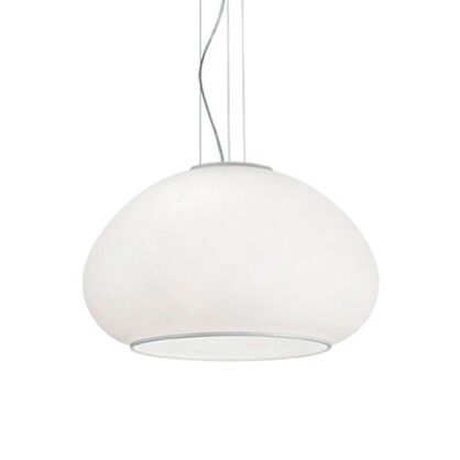 Lampa wisząca Mama SP3 D50 Ideal Lux  071022   Klosz jest z dmuchanego szkła białego kulisty kształt pierścień i podstawa z metalu