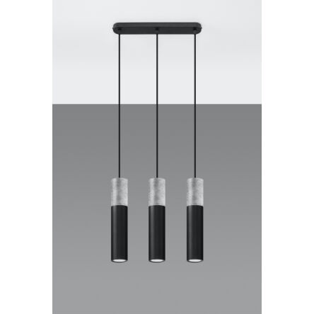 LAMPA  WISZĄCA BORGIO 3 CZARNE  STALOWE TUBY ZAKOŃCZONE BETONEM IDEALNA DO SALONU SL.0652 SOLLUX