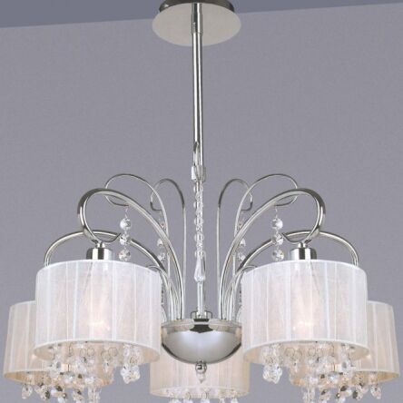 Lampa wisząca Span MDM1583/5 WH Italux Italux  chrom biały abażur styl pałacowy elegancki 