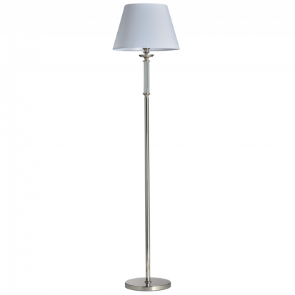 LAMPA PODŁOGOWA SIENA GUSTOWNA LAMPA W KOLORZE CHROMU Z KRYSZTAŁOWYMI  ZDOBIENIAMI I KLASYCZNYM BIAŁYM KLOSZEM Z TKANINY COSMO LIGHT F01322WH NI