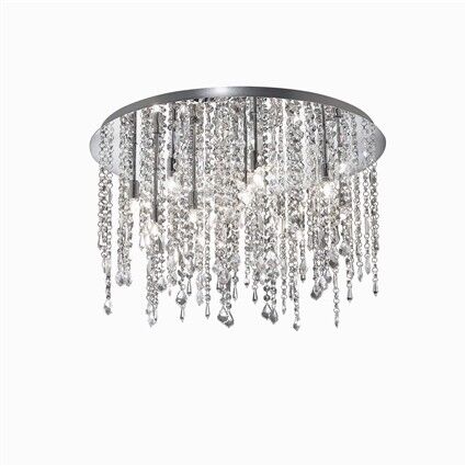 Plafon Royal PL12 Ideal Lux  053004 wykonana z chromowanego metalu klosz tworzą zwisające kryształki 