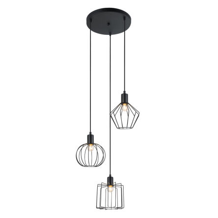 Lampa wisząca Gervais  MDM-3345-3 BK Italux w stylu industrialnym metalowe elementy mają czarne wykończenie klosze są z drutu 