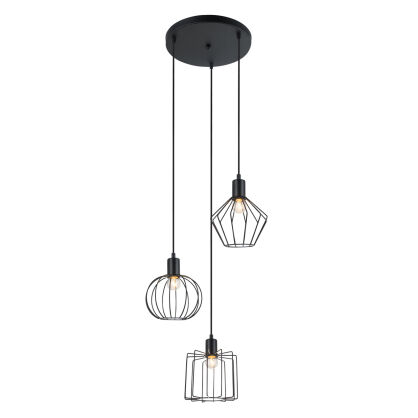 Lampa wisząca Gervais  MDM-3345-3 BK Italux w stylu industrialnym metalowe elementy mają czarne wykończenie klosze są z drutu 