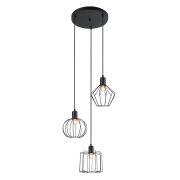 Lampa wisząca Gervais  MDM-3345-3 BK Italux w stylu industrialnym metalowe elementy mają czarne wykończenie klosze są z drutu 