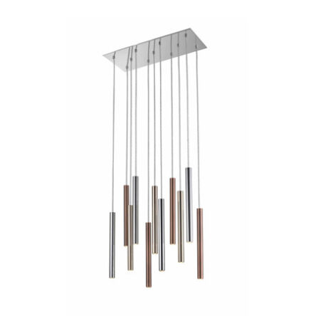 Lampa wisząca ZUMA LINE LOYA PENDANT P0461-11A-B5SC METALOWE RURKI PROSTOKĄTNA PODSTAWA SREBRNO-ZŁOTO- MIEDZIANA