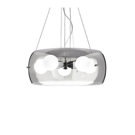 Lampa wisząca Audi-10 SP5 Ideal Lux 103983 Posiada metalową ramę wykończoną w chromie oraz klosz z przezroczystego dmuchanego szkła